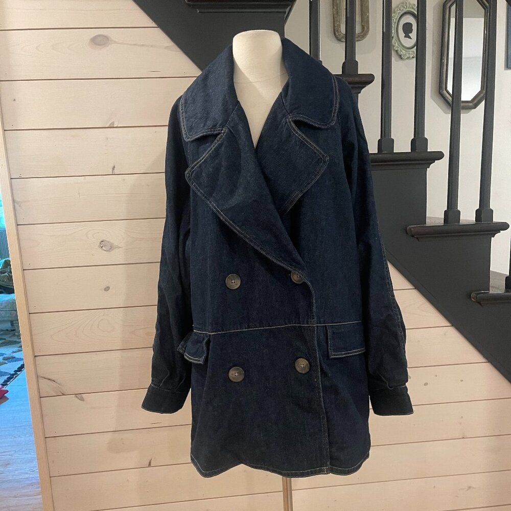 Free People Denim Car Coat NWOT oversized Size XS - Picture 7 of 11